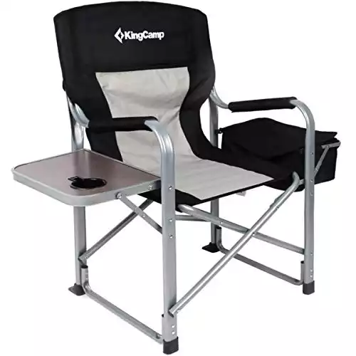8. KingCamp Heavy Duty Steel Folding Ice Fishing Chair with Cooler Bag and Side Table
