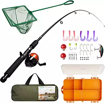 Lanaak Kids Fishing Pole and Tackle Box with Net